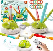 Dinosaur sports machine music, ring-toss, skipping rope, rocket launcher