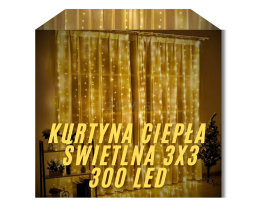 Kurtyna świetlna USB 3m x 3m 300 LED barwa ciepła